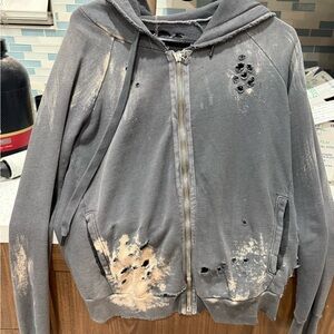 NSF Distressed Gray Zip Up Hoodie Sweatshirt